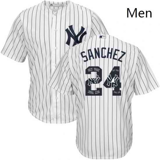 Mens Majestic New York Yankees 24 Gary Sanchez Authentic White Team Logo Fashion MLB Jersey